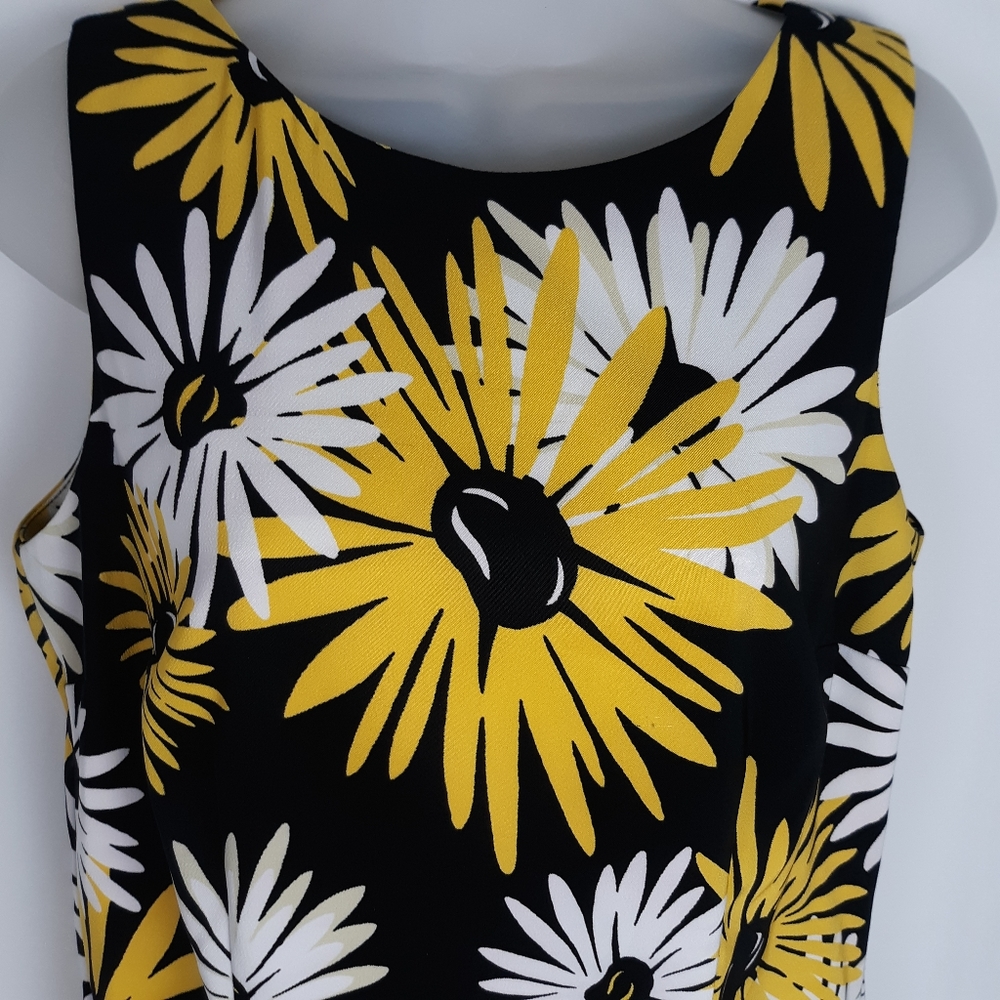 AGB Floral Shift Dress Yellow Black White Size 12 - Picture 2 of 5